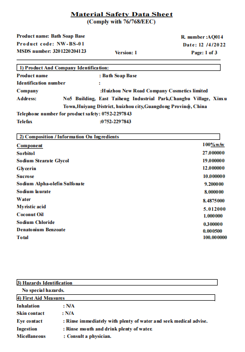 soap base MSDS soap base MSDS